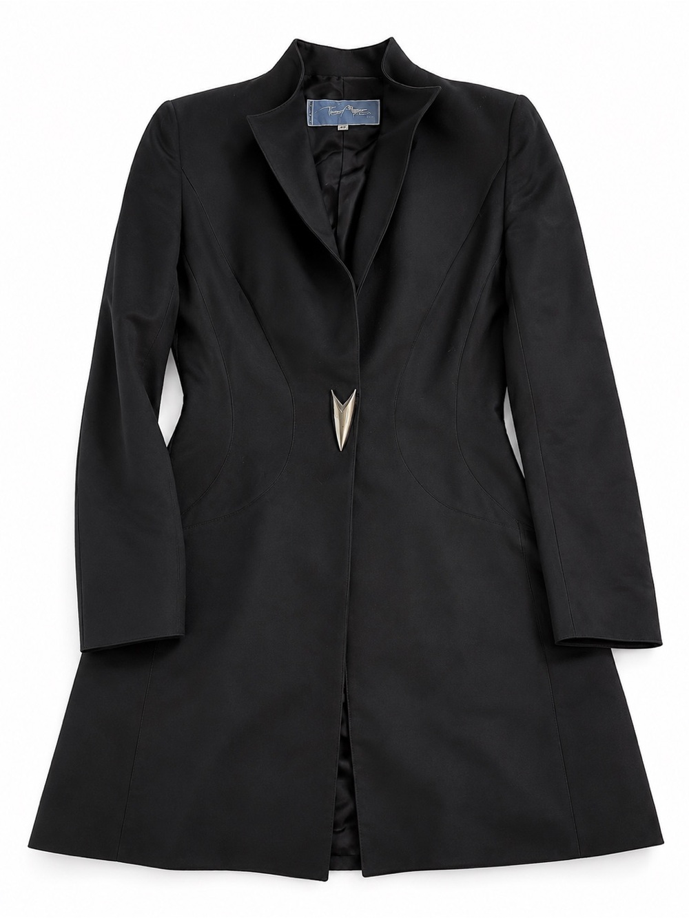 Archival Thierry Mugler 1993 Black Tailored Coat with Silver Arrow Closure
